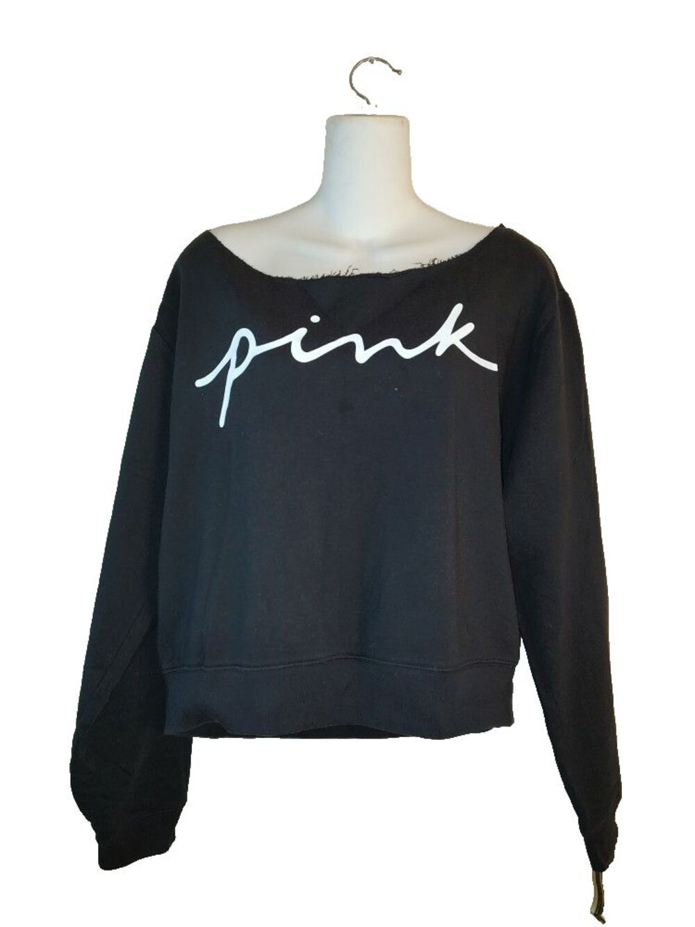 Women's Pink Victoria's Secret Slouchy Cropped Black Pullover Size L